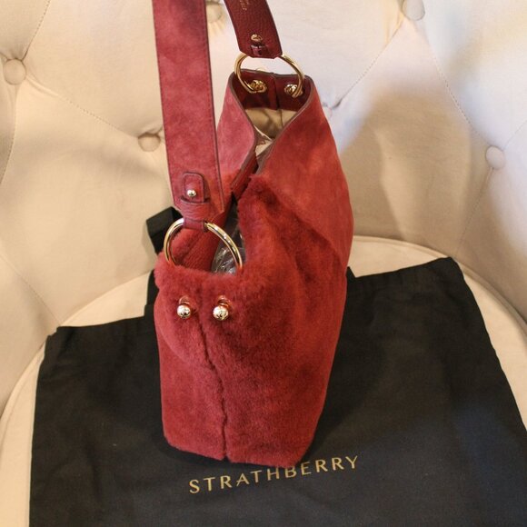Strathberry Lana Oxblood Suede and Shearling Hobo with Dust bag & Box - Picture 7 of 15